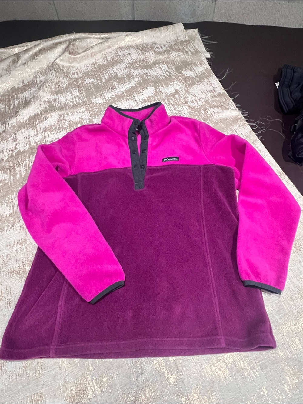 Columbia Two-Tone Pink & Plum Fleece Snap-Neck Pullover